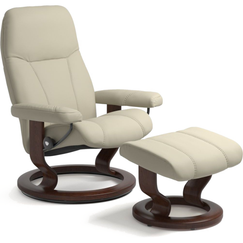 Фото №1 - Кресло-реклайнер с пуфом Consul (M) Classic chair w/footstool ( Paloma / Light Grey / Brown)(10050150941503)