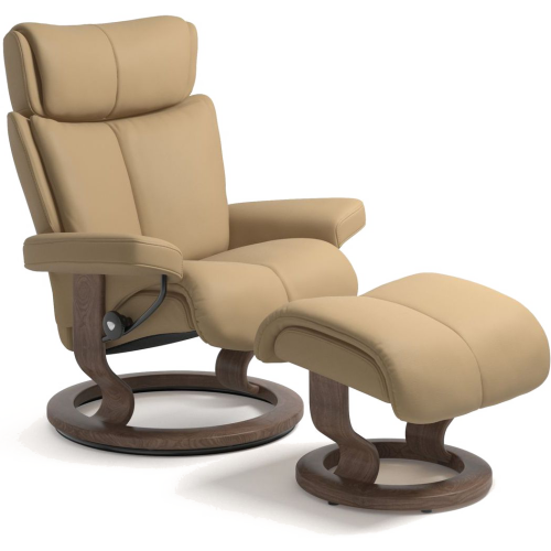 Фото №1 - Кресло-реклайнер с пуфом Magic (L) Classic chair w/footstool (Paloma / Sand / Walnut)(11430150942106)