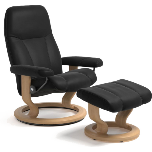 Фото №1 - Кресло-реклайнер с пуфом Consul (M) Classic chair w/footstool ( Paloma / Black / Oak )(10050150941904)